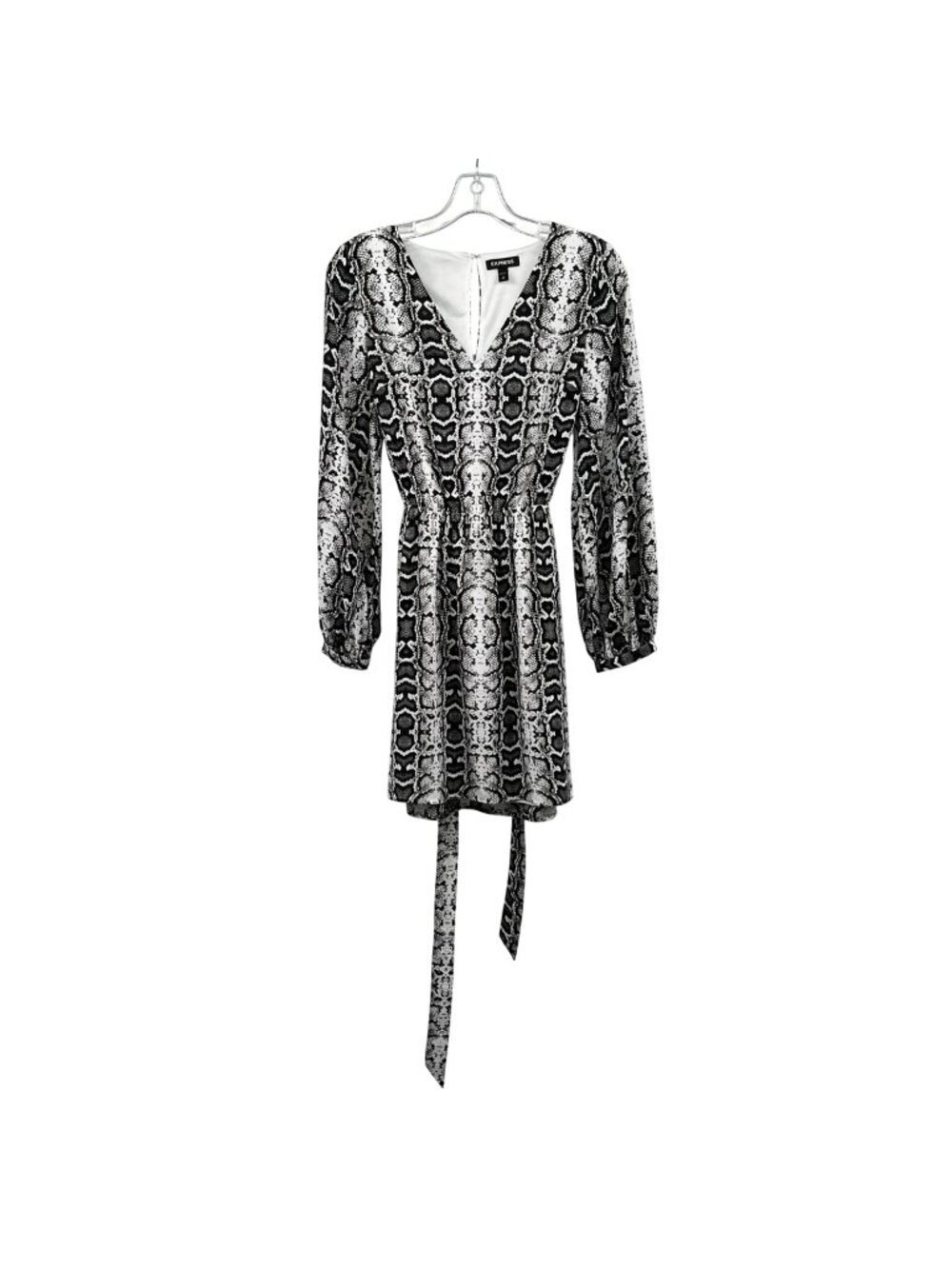 Express Snake Print Mini Dress Black/White Elastic Waist Womens Size XS Belted